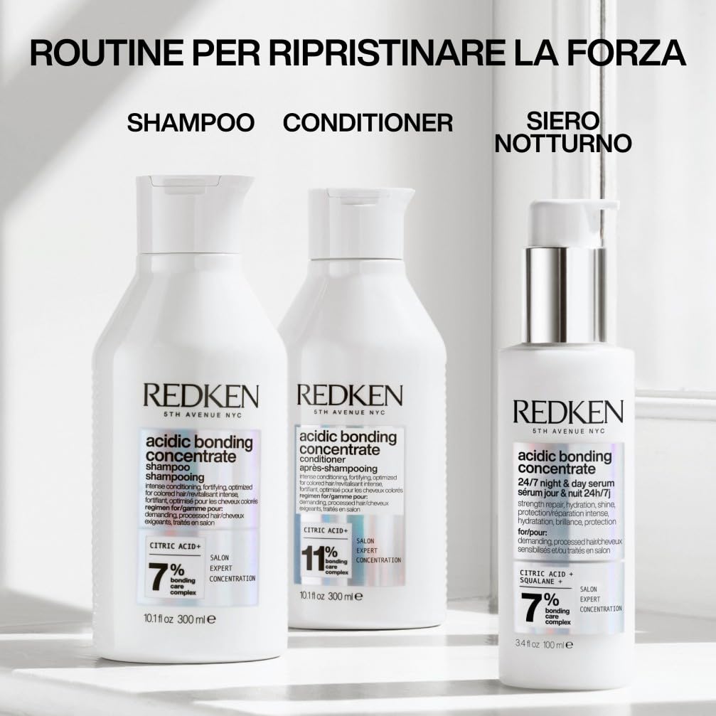 Redken, Siero Notte per Capelli Danneggiati, Capelli Rinforzati e Protetti a Lungo, Azione 24/7, Con Acido Citrico e Acido Poliglutammico e Squalane, Acidic Bonding Concentrate, 100 ml