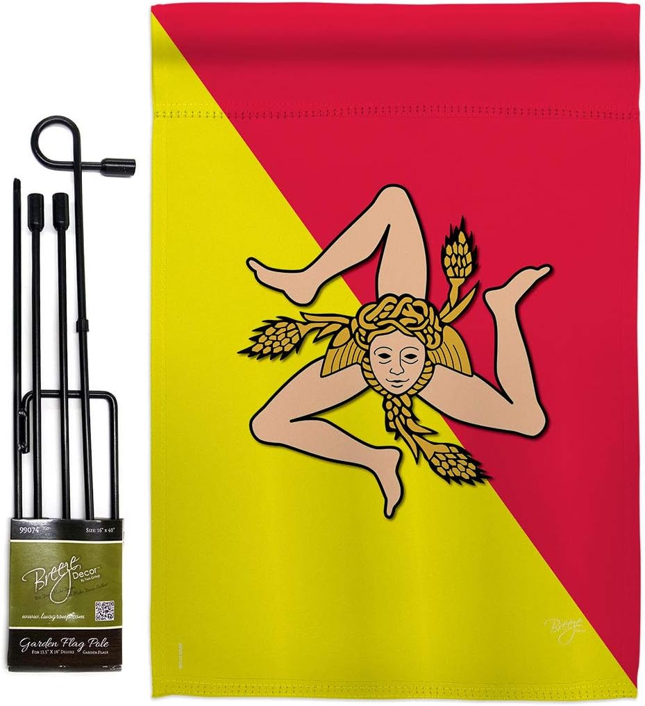 Sicily Garden Flag Set with Stand Regional Nationality Nation International World Country Particular Area Small Decorative Gift Yard House Banner Double-Sided Made In USA 13 X 18.5