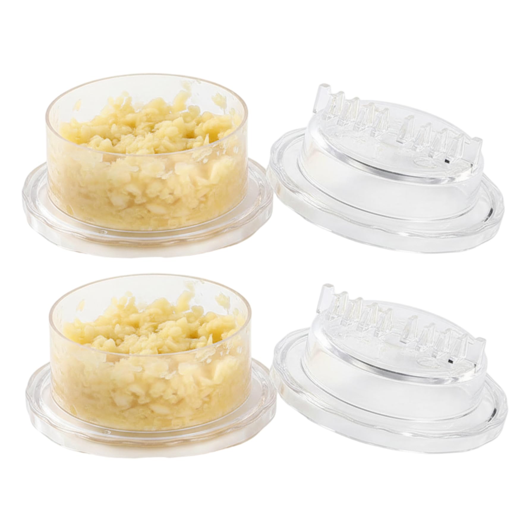 Trituradora de ajo, paquete de 2, herramienta para picar ajos de plástico transparente con molinillo giratorio, utensilio de cocina fácil de girar y sin ensuciar