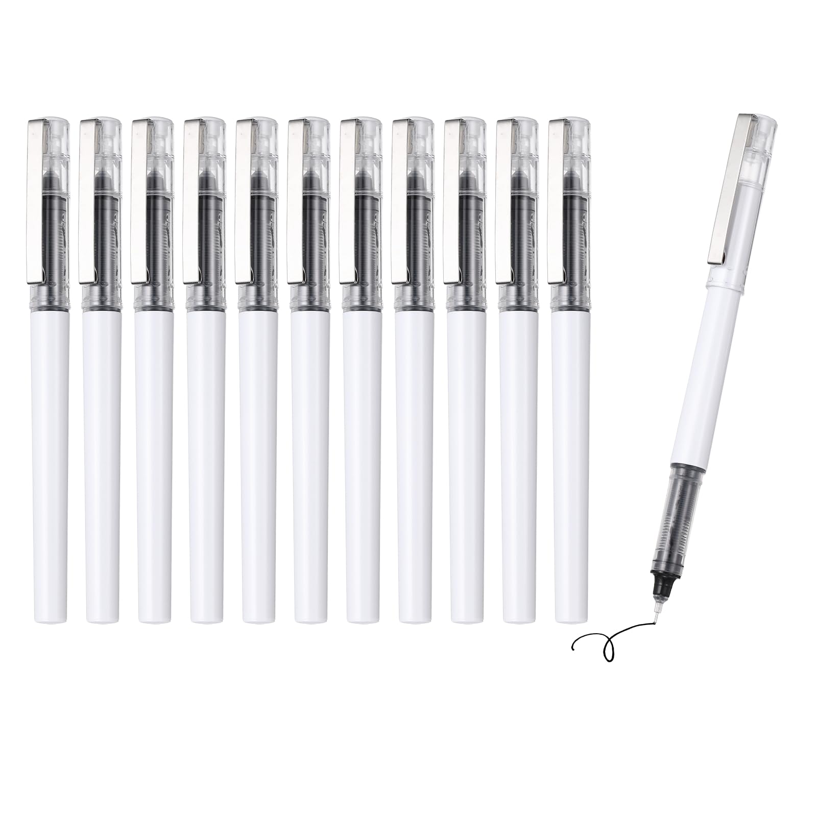 PATIKIL 12Pcs Liquid Ink Rollerball Pens, 0.5mm Fine Point Needle Tip Pens Smooth Writing Gel Ink Quick Dry Black Ink for Office Note Taking Journaling, White Body