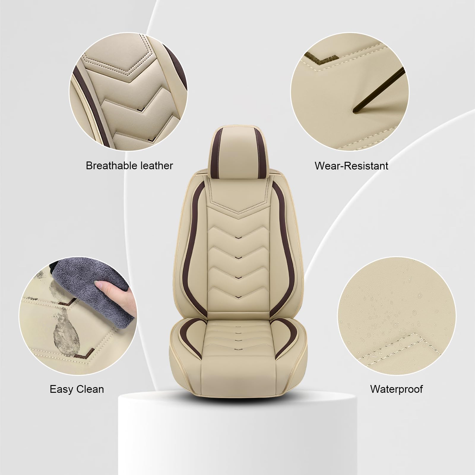 Coprisedili Auto Universale Per VW Volkswagen Golf 7 Golf 7 GTI Golf Tdi, Un'esperienza Davvero Eccellente, PU Pelle Copri Sedile Auto，Traspirante，impermeabile(Beige)