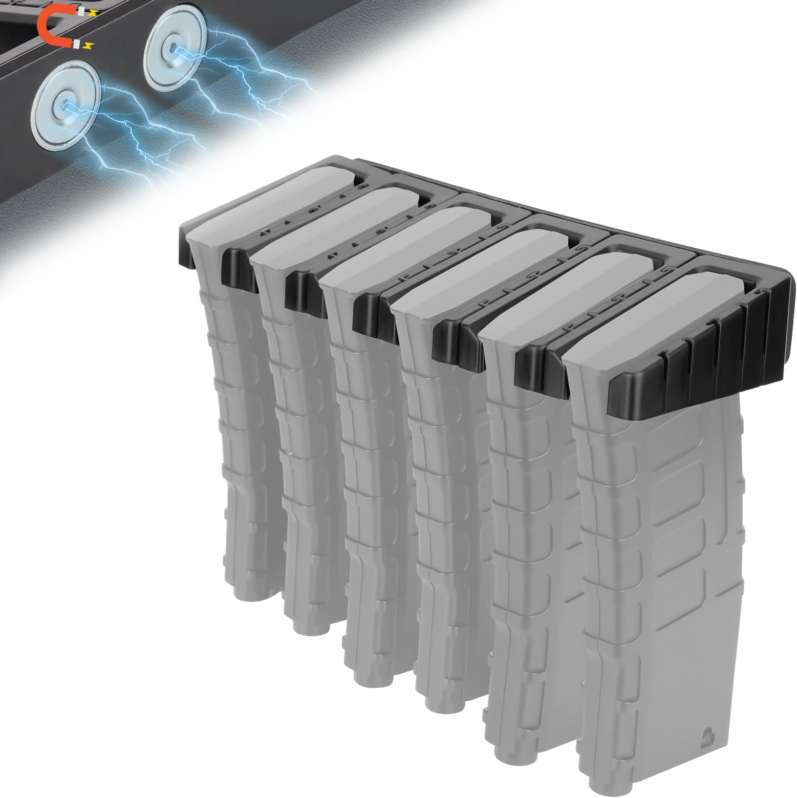 Adoreal Magnetic ABS 6 Standard AR Rack Wall Mount, AR Mag Holder for 5.56 .223 Magazines, Wall Magazine Display, Magnet AR Mag Storage Organizer