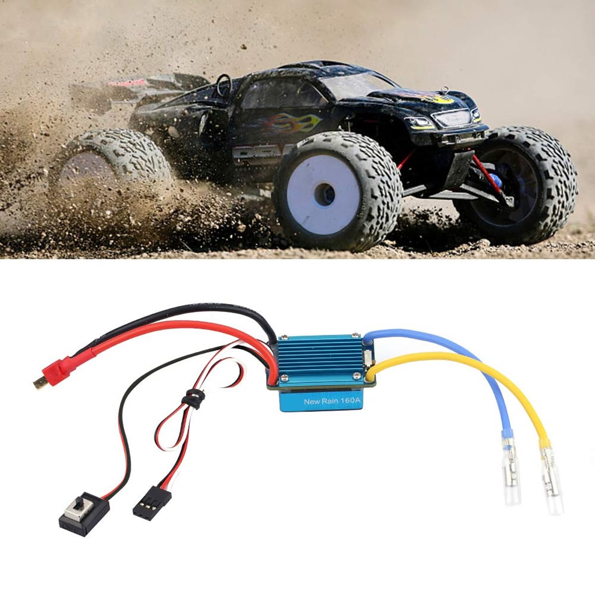 ESC spazzolato impermeabile 3S 160A con spina BEC T 5V 1A per auto RC da 1/12 o più grandi, controllo migliorato, prestazioni di potenza