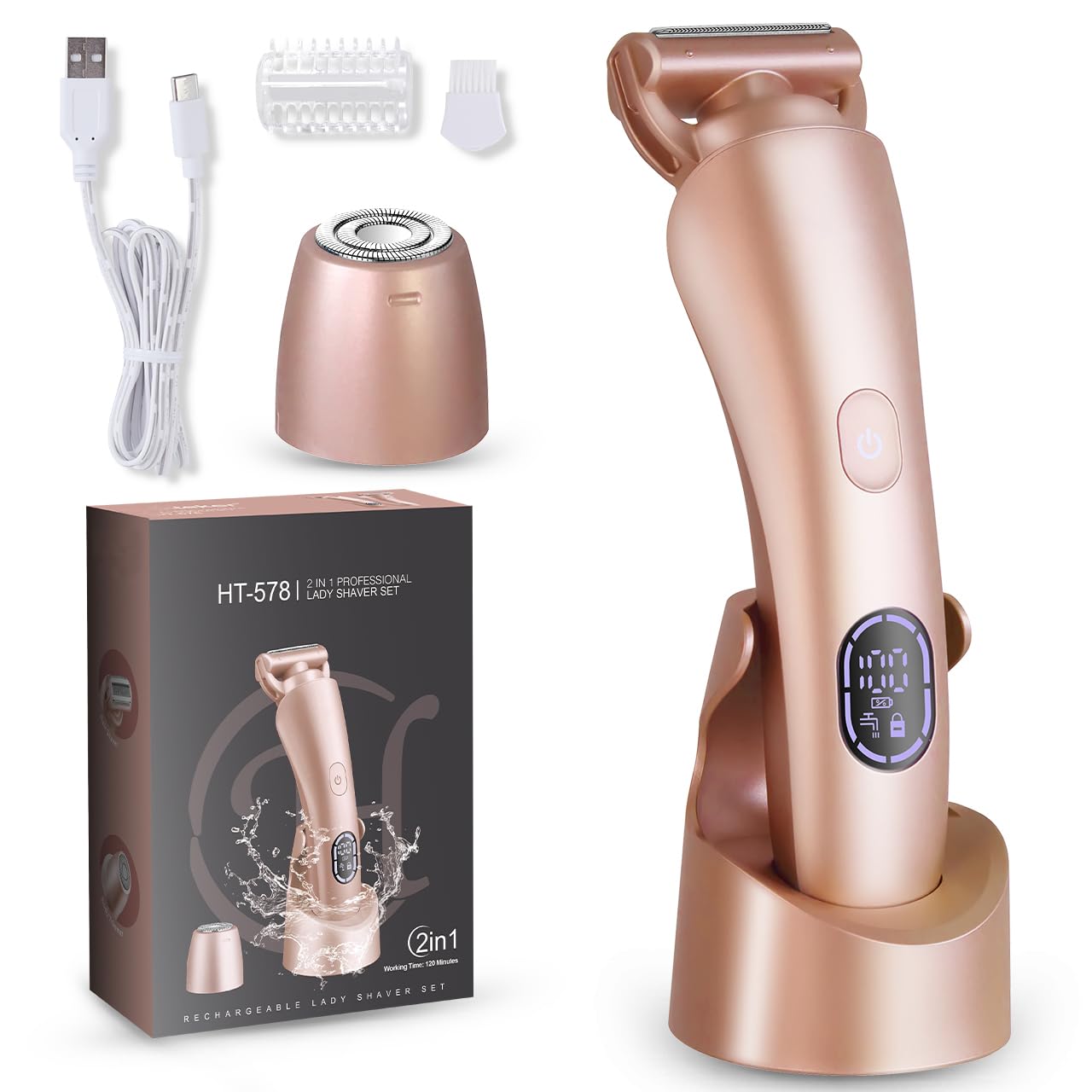 Electric Shaver for Women Bikini Trimmer Facial Hair Removal LED Display Womens Razors for Shaving IPX7 Waterproof Pubic Body Hair Trimmer