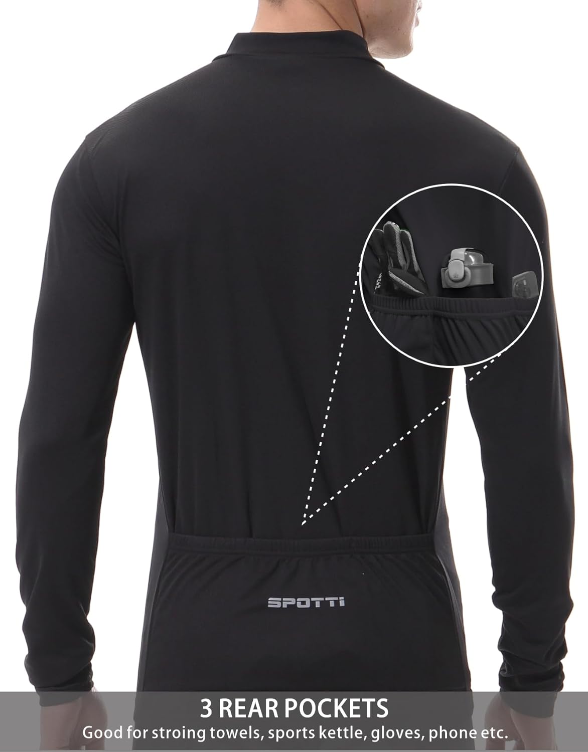 Spotti Men's Cycling Bike Jersey Long Sleeve with 3 Rear Pockets - Moisture Wicking, Breathable, Quick Dry Biking Shirt - Image 4