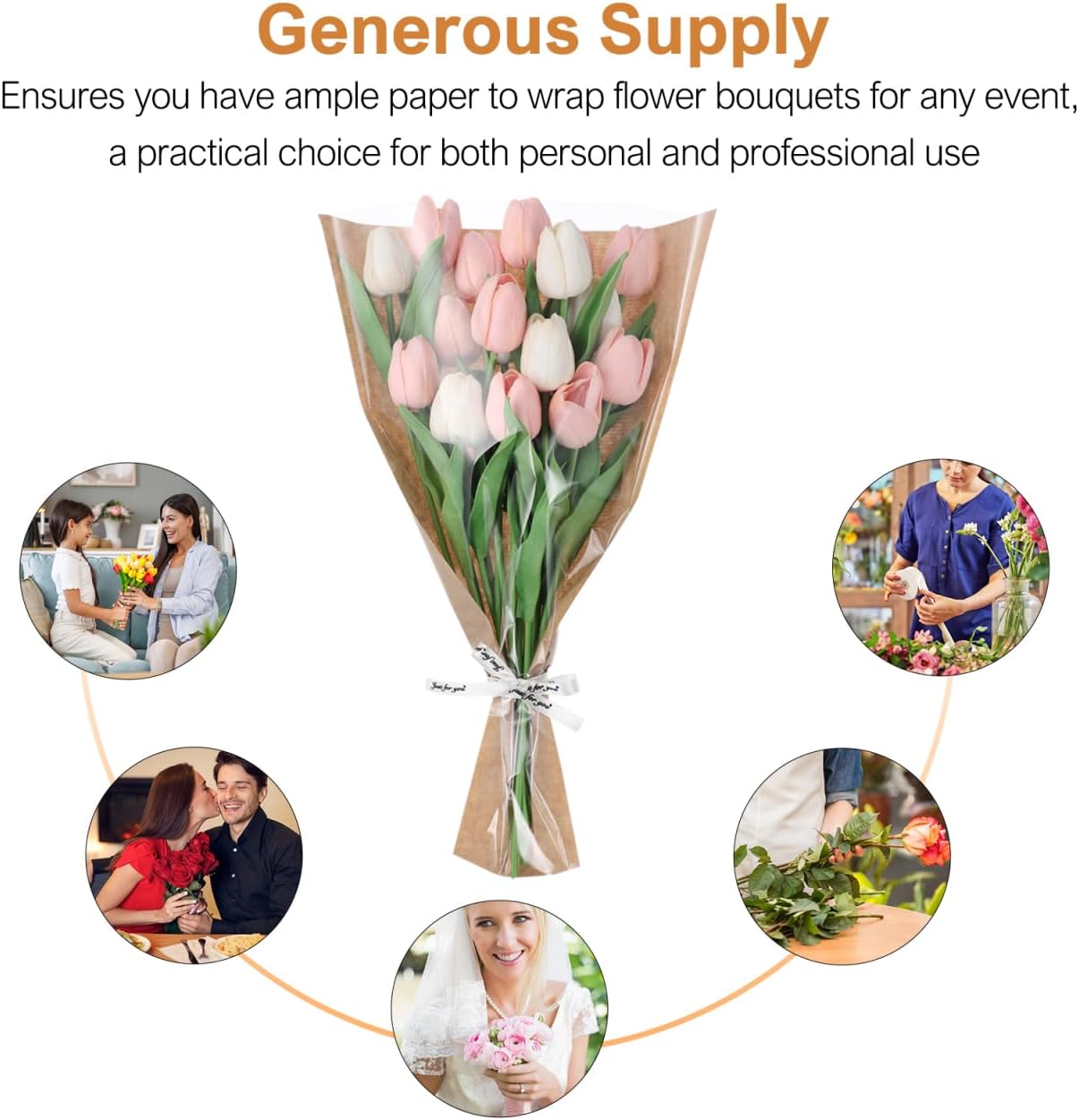 Angoily 40Pcs Kraft Paper Flower Bouquet Wraps with Clear Window Floral Sleeves for Wedding Birthday Graduation Flower Arrangement and Packaging