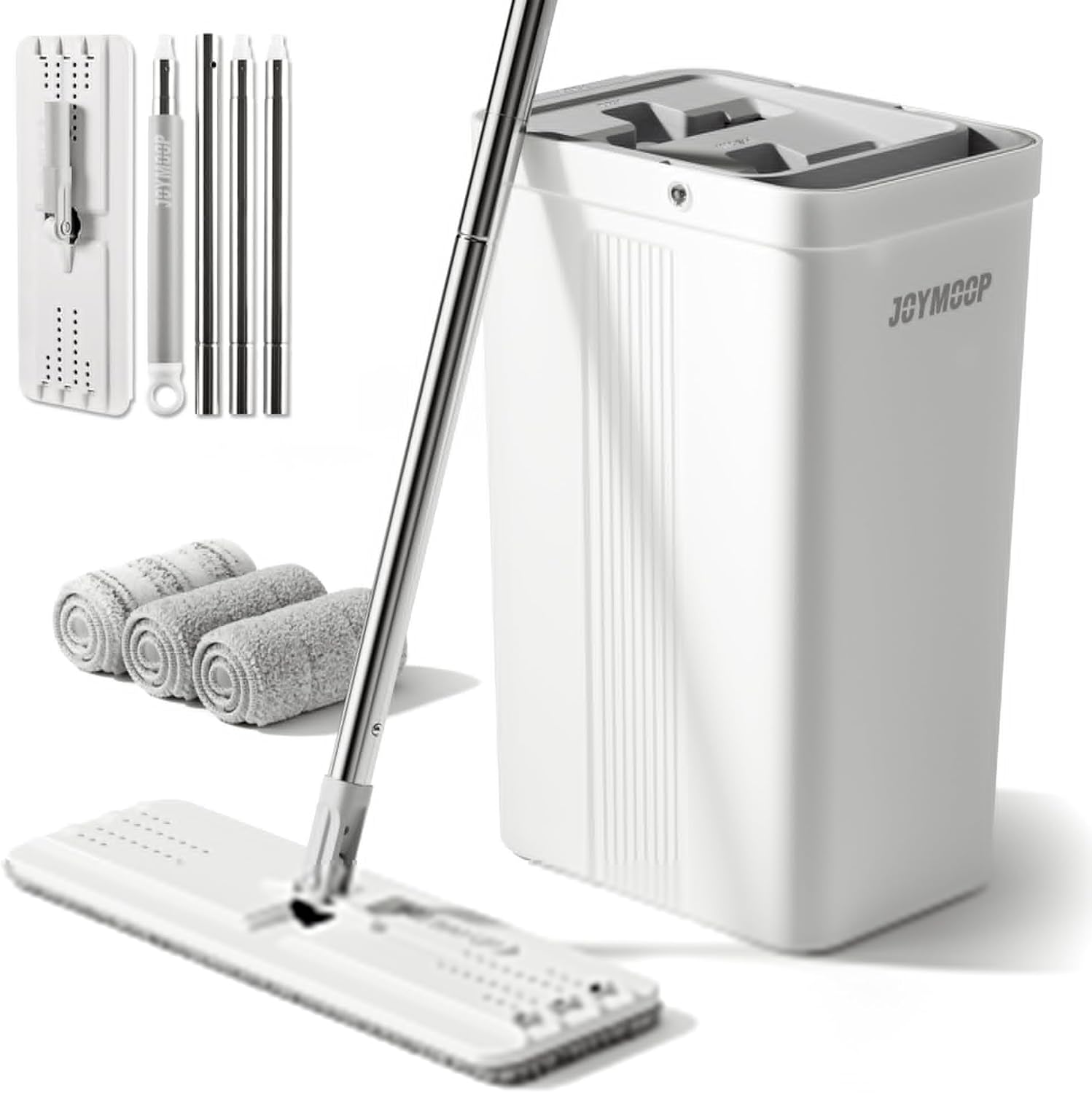 JOYMOOP Mops and Bucket with Wringer Set with 50" Mop Handle with Flexible 13" Flat Head with Flat Mop