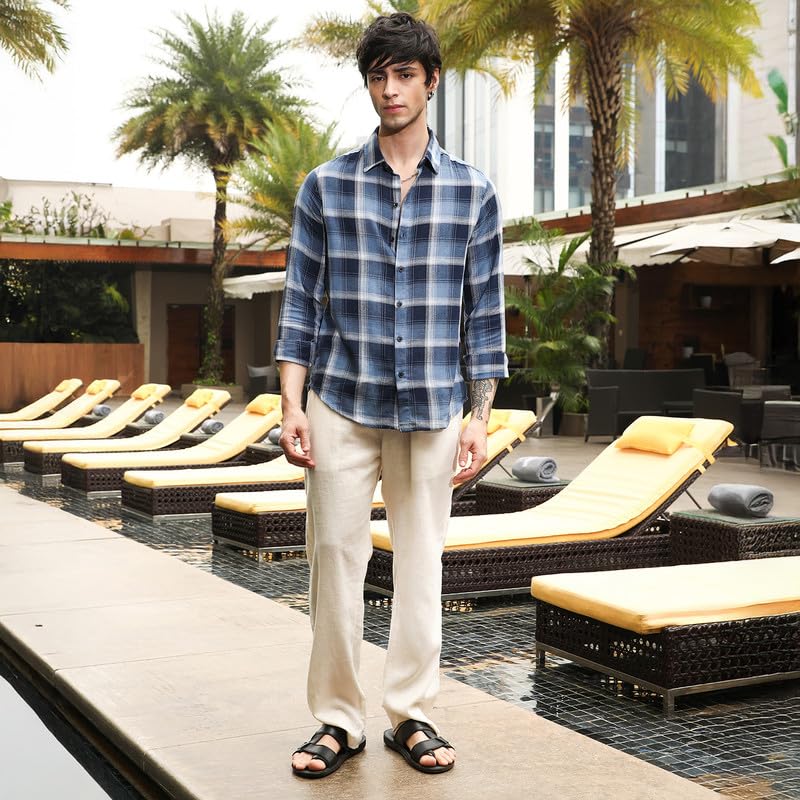 Image of CAHOOT Men's Bisque Shirt Casual Wear | Spread Collar | Long Sleeve | Button Closure | Shirt Crafted with Comfort Fit for Everyday Wear