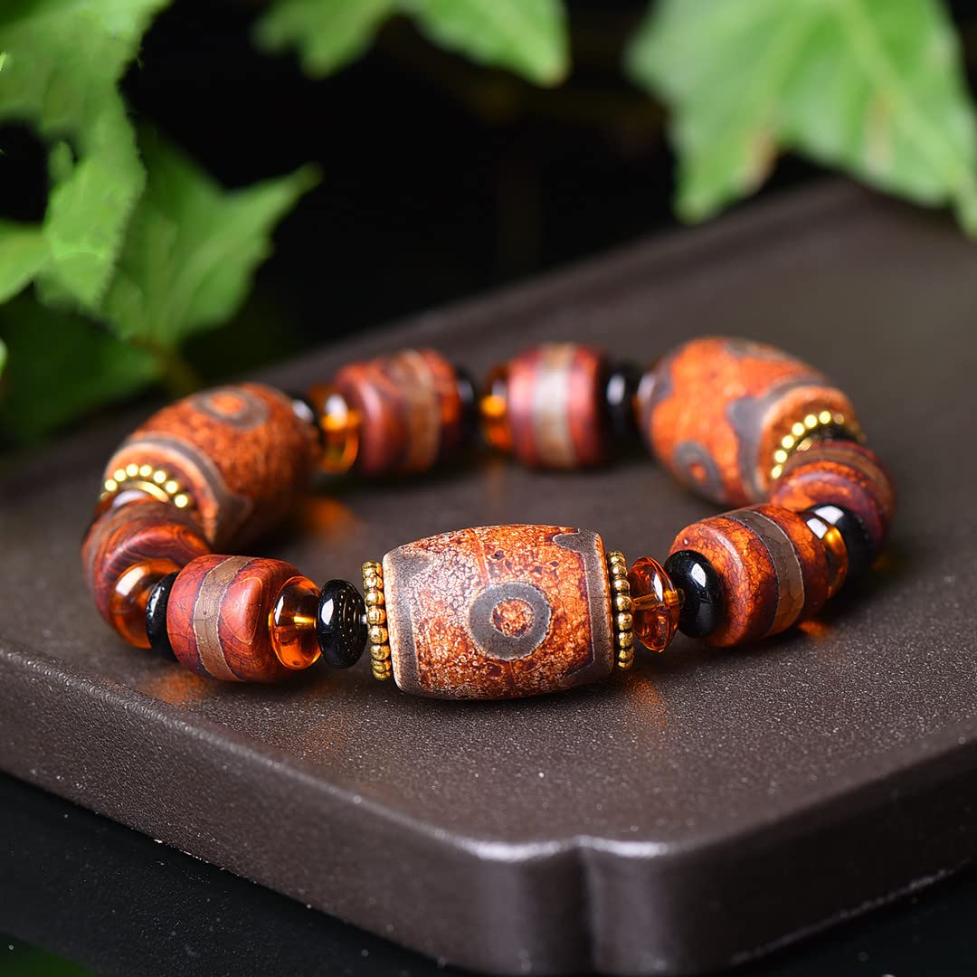 Pulsera Pulsera de amuleto Fengshui, pulsera de cuentas Dzi de estilo tibetano, ágata antigua natural, regalos de joyería budista, atraer riqueza, dinero y buena suerte, pulsera de brazalete con cuent