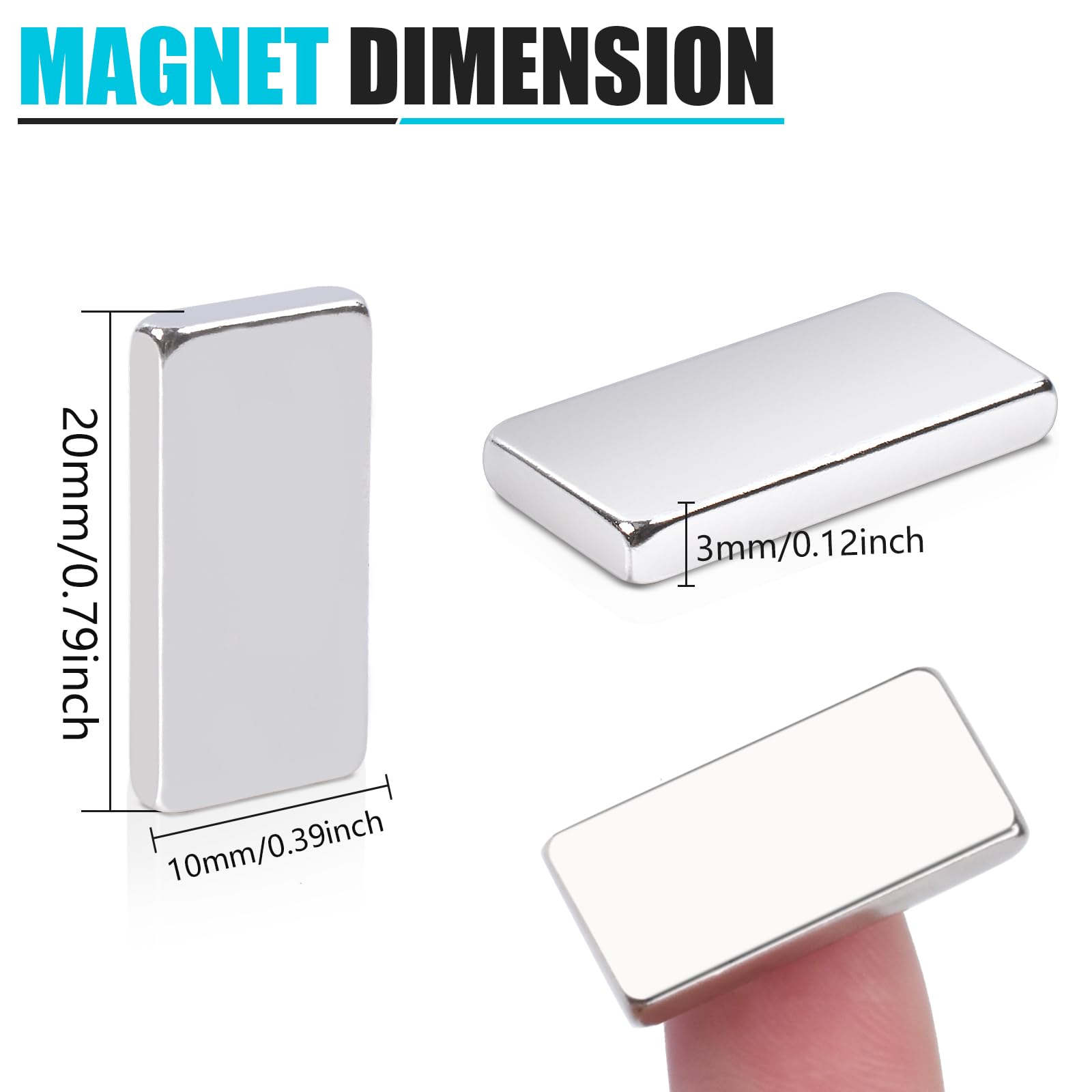 MAGXCENE Neodymium Bar Magnets, Permanent Strong Rare Earth Magnet Bar with Double Sided Adhesive 20x10x3 mm 20 Pack — Amazon image 2