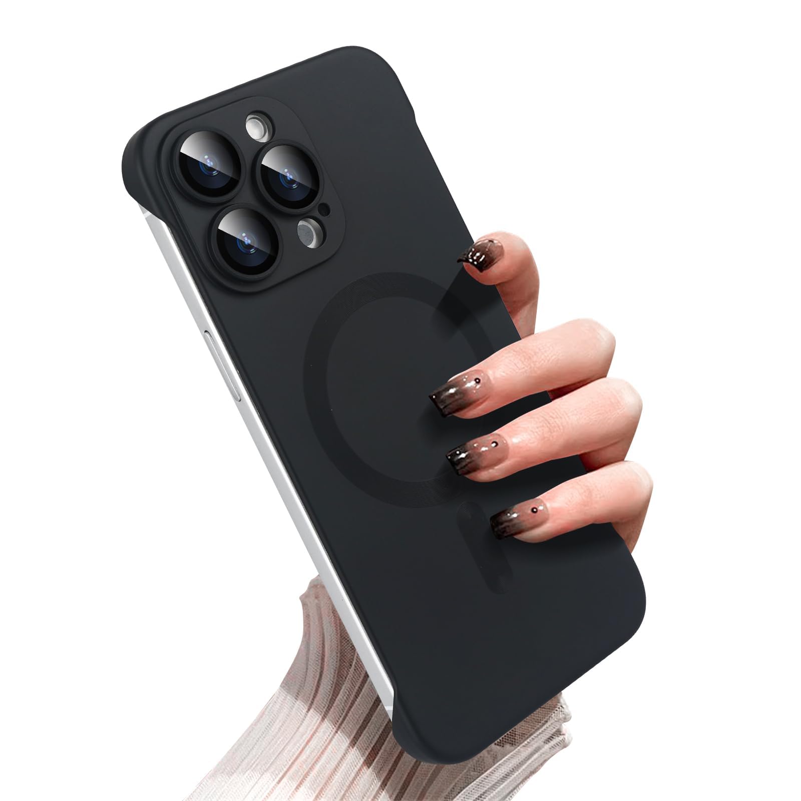 Magnetic Case for iPhone 16 Pro Max, Compatible with Mag-Safe, Matte PC Slim Thin Frameless Borderless Minimalist Design with Camera Lens Protector for iPhone 16 Pro Max, Black