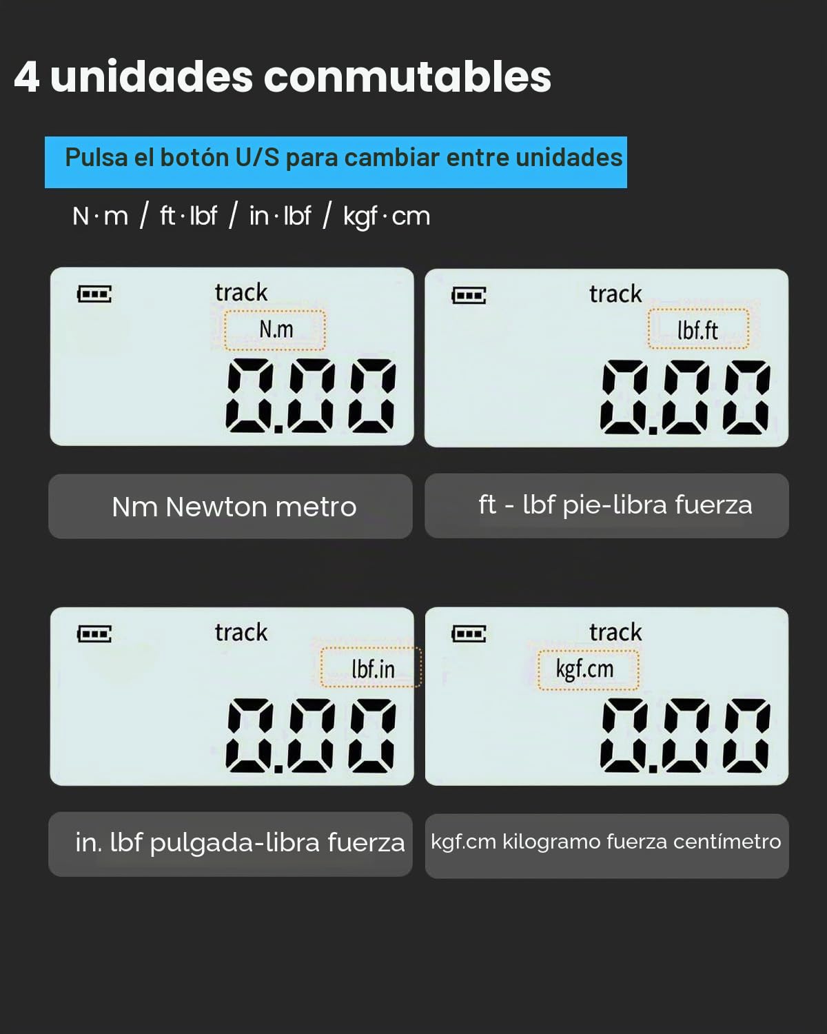 GOYOJO Llave Dinamometrica Digital, 1/2 1/4 3/8 Adaptadores de Alta Precisión 4 Unidades de Torsión Pantalla Retroiluminada Perfecto Para Automóviles Bicicletas Motocicletas y Reparaciones Del Hoga