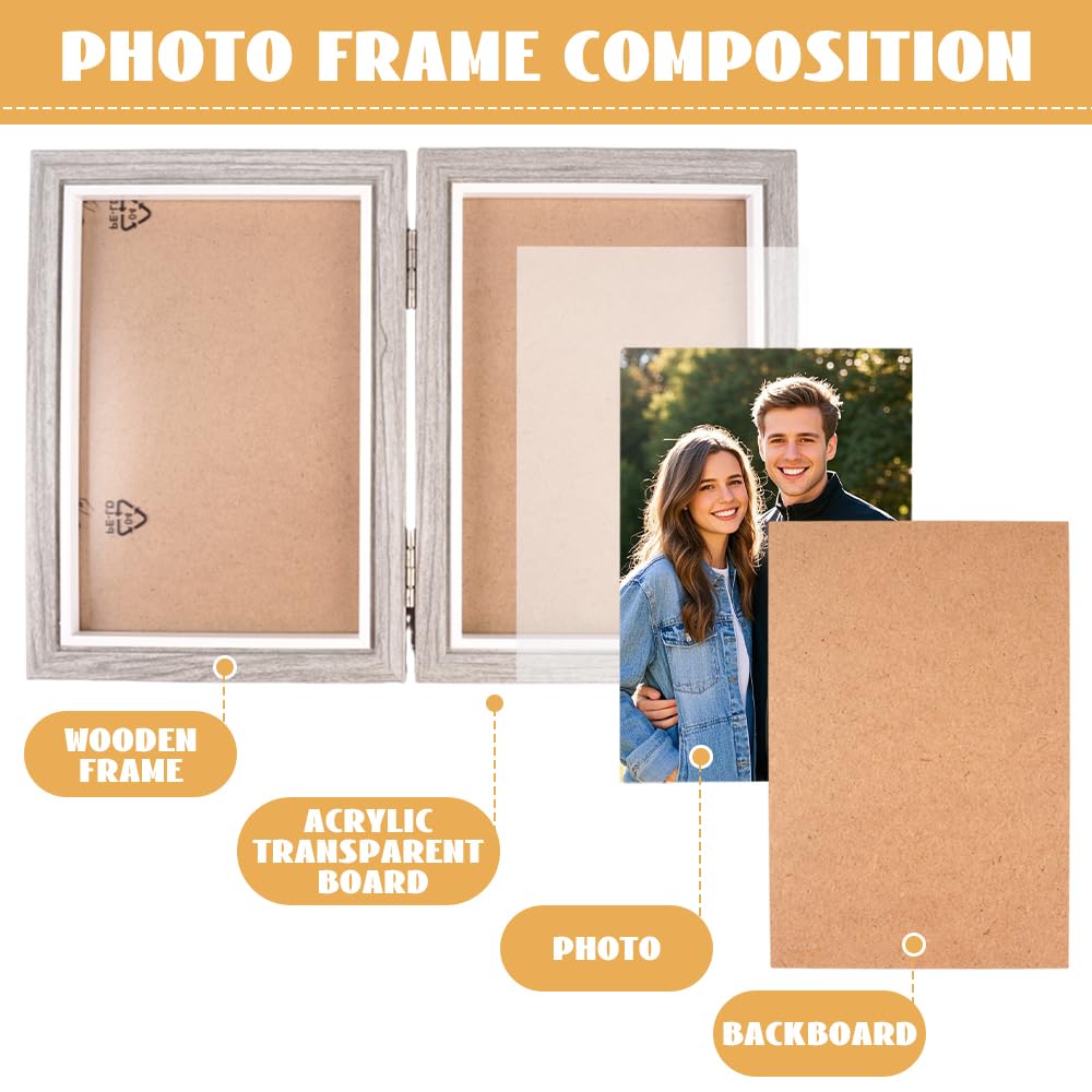 Portafoto Pieghevole in Legno Doppia,2 Cornice per 7 Pollici 13x18cm Foto Cornice Doppia,Portafoto Doppio,Cornice Pieghevole In Legno,Pieghevole in Chiaro Doppio Collage,per Famiglia, Regalo di Nozze