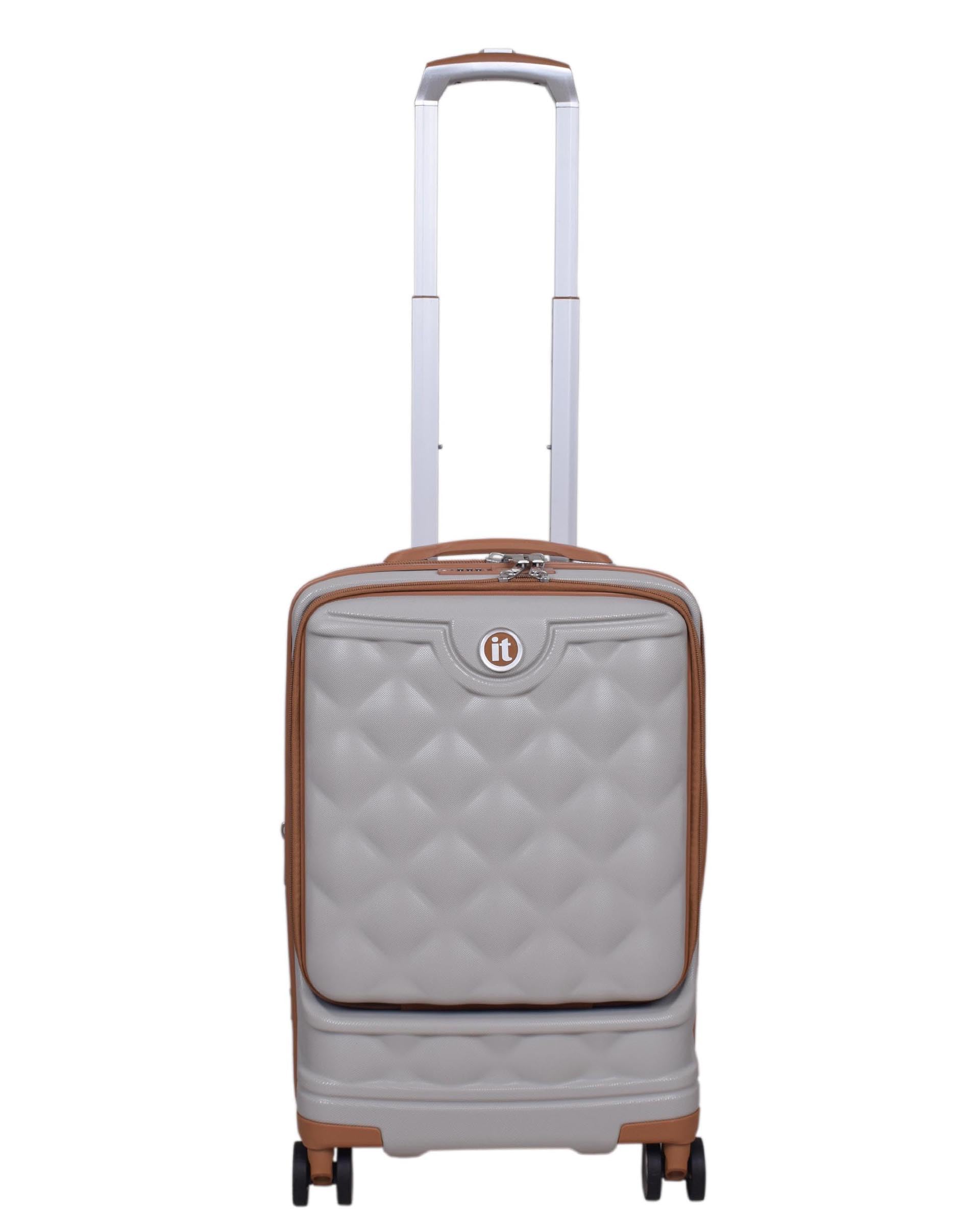 Indulging-Light Grey-Cabin-20 inches-with Padded Laptop Section in The Front Expandable Hard Case Beautiful Interior Carry-on Luggage 8 Wheel Trolley Bag-image-1