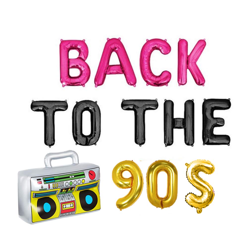 Back to the 90's Balloons, Retro Radio Back to the 90's Themed Decorations Party Banner Hip Hop 90th Birthday Party Supplies Banner Rock Punk Music Dance Disco Adult Birthday Banner 15Pcs of Geloar
