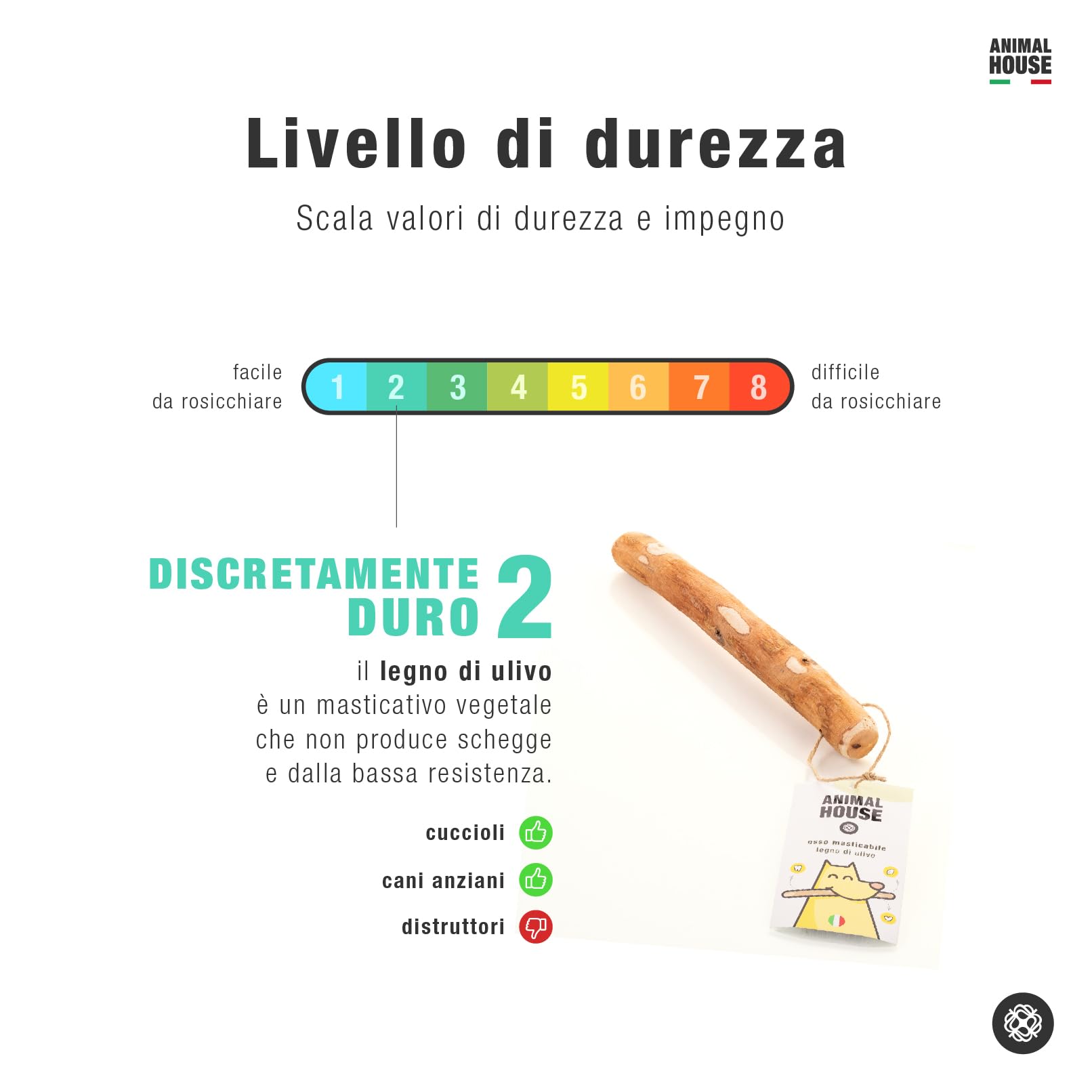 Animal House Set di 2 Legni d’Ulivo per Cani, Masticativo Naturale di Alta Qualità, Resistente, Antistress, per Igiene Orale (15-20 cm, M)