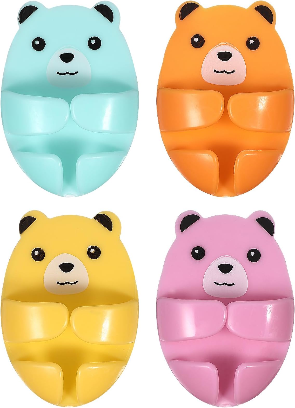 Mikikit 4pcs Bear Cable Holder, Power Outlet Hook, Phone Charger Cord Holder Clips, Multifunctional Self-Adhesive Cute Plug Holders for Organizing Chargers and Cables