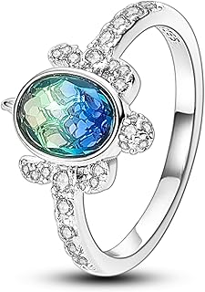 925 Sterling Silver Women Rings with sea turtle Gemstone Cubic Zirconia, Stackable Eternity Rings Statement Rings for Women Size 6-9