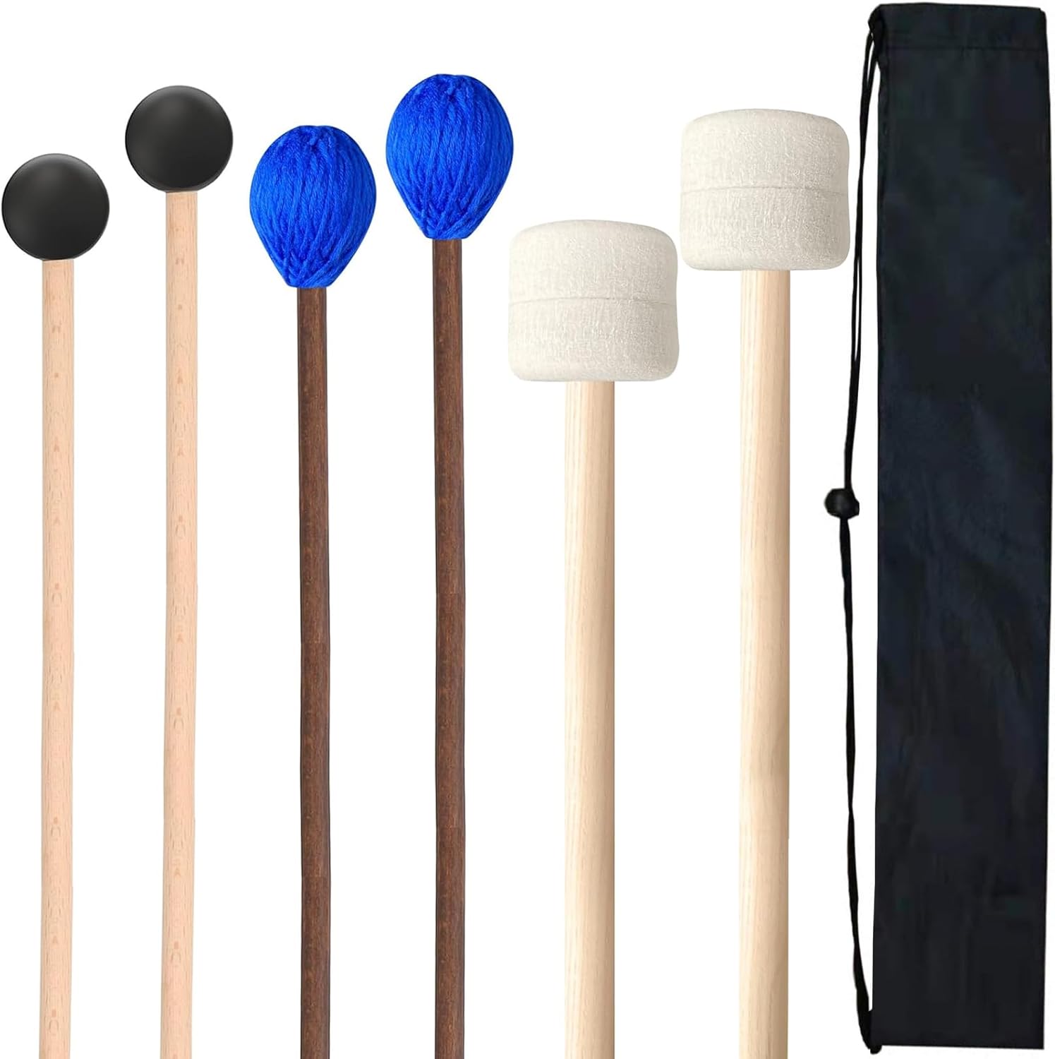Drum Mallets Kit – 3 Pairs (Rubber, 5A, Marimba),Percussion instrument Accessories for Steel Drum, Glockenspiel, Bass Drum, Cymbals,Xylophone Mallets for Beginners