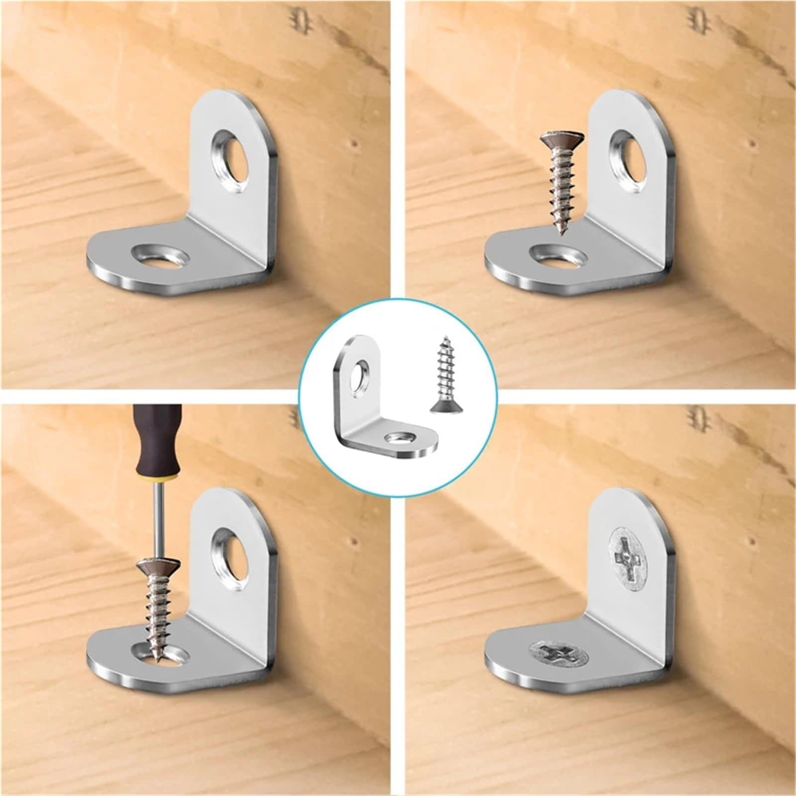Soporte De Esquina De L 10/20/50 escuadras en forma de L, ángulo recto 90 grados, acero inoxidable, con tornillo for muebles madera y armarios para Muebles(40pcs)