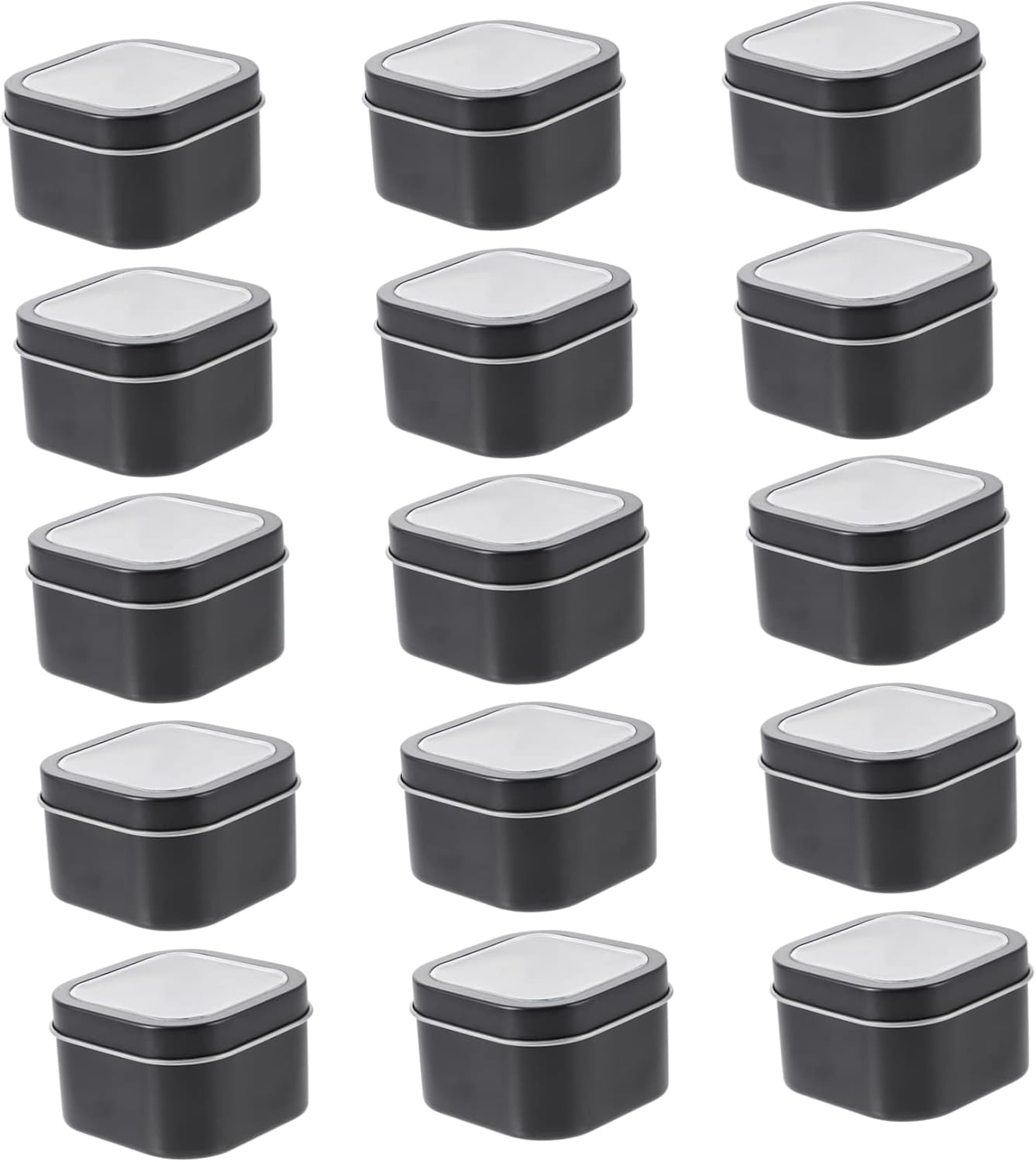 GOOHOCHY 15Pcs Square Metal Tins with Transparent Window Lids for Candle Making and DIY Ointment Storage Premium Tinplate with PVC Reusable Airtight Containers for Crafts and Creams