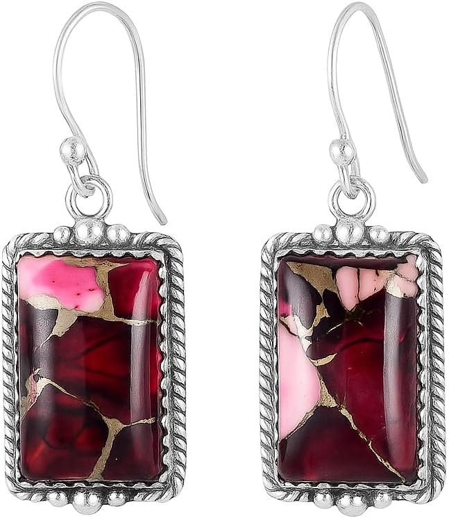 925 Sterling Silver Drop Dangle Earrings for Women, Rectangular Gemstone Earrings, Handmade Boho Statement Jewelry, Gift for Her