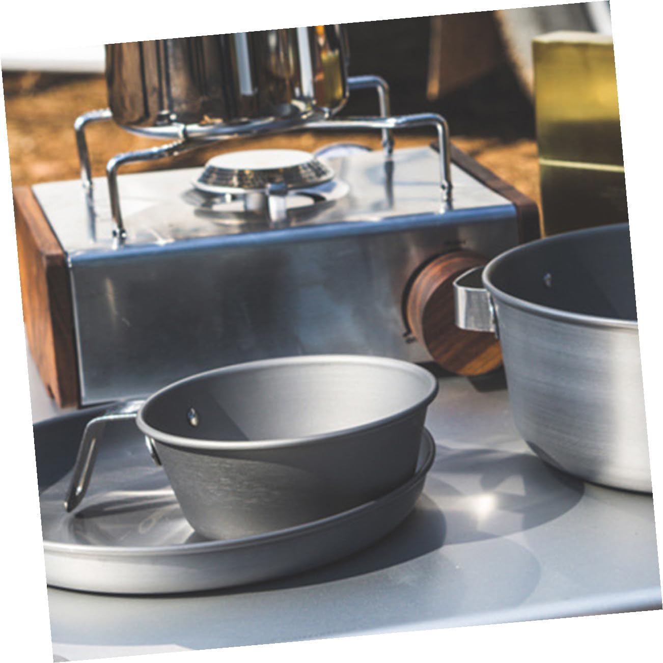 GANAZONO Portable Stainless Steel Camping Plate Set Outdoor Picnic Dinner Plate Snack Tray Bbq Tableware for Hiking and Travel