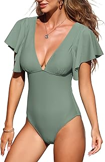 Husmeu Women's Swimming Costume Tummy Control Swimwear V Nec