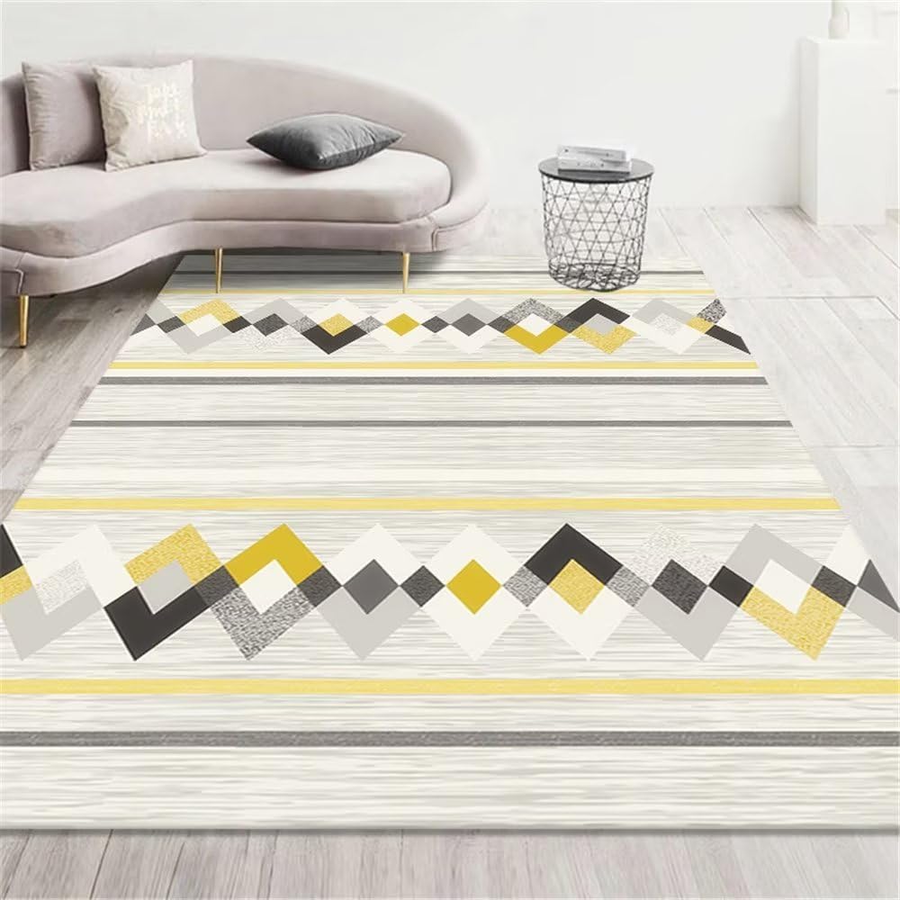 Tapis chambre à coucher durable et résistant au design moderne jaune 180x250