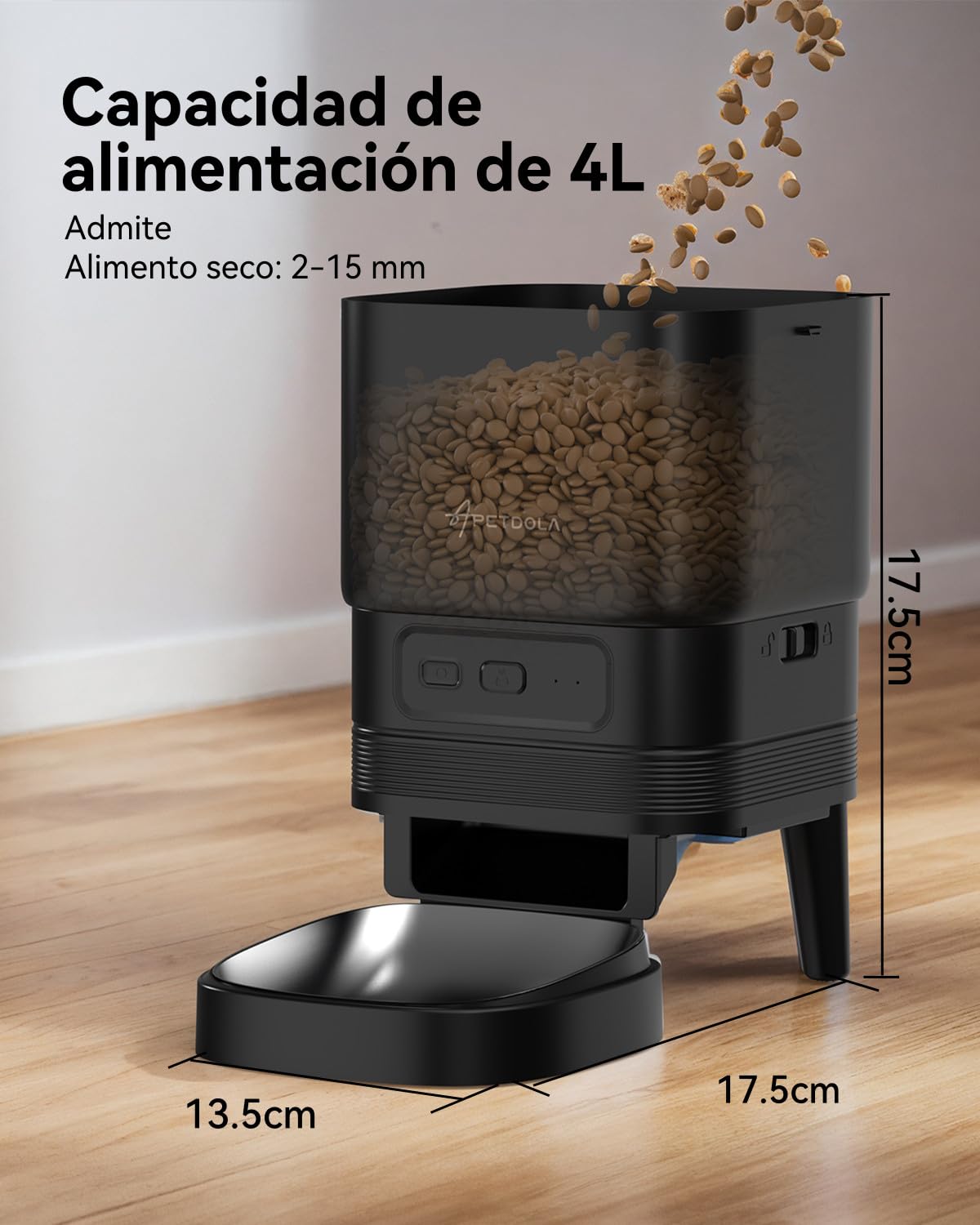Alimentador automático para Gatos, 2.4G WiFi Comedero para Gatos con Control App, 4L Comedero Automático con Funcionamiento de Batería, 10s Grabación de Voz, 1-10 Comidas para Gato y Perro (Ferroso)