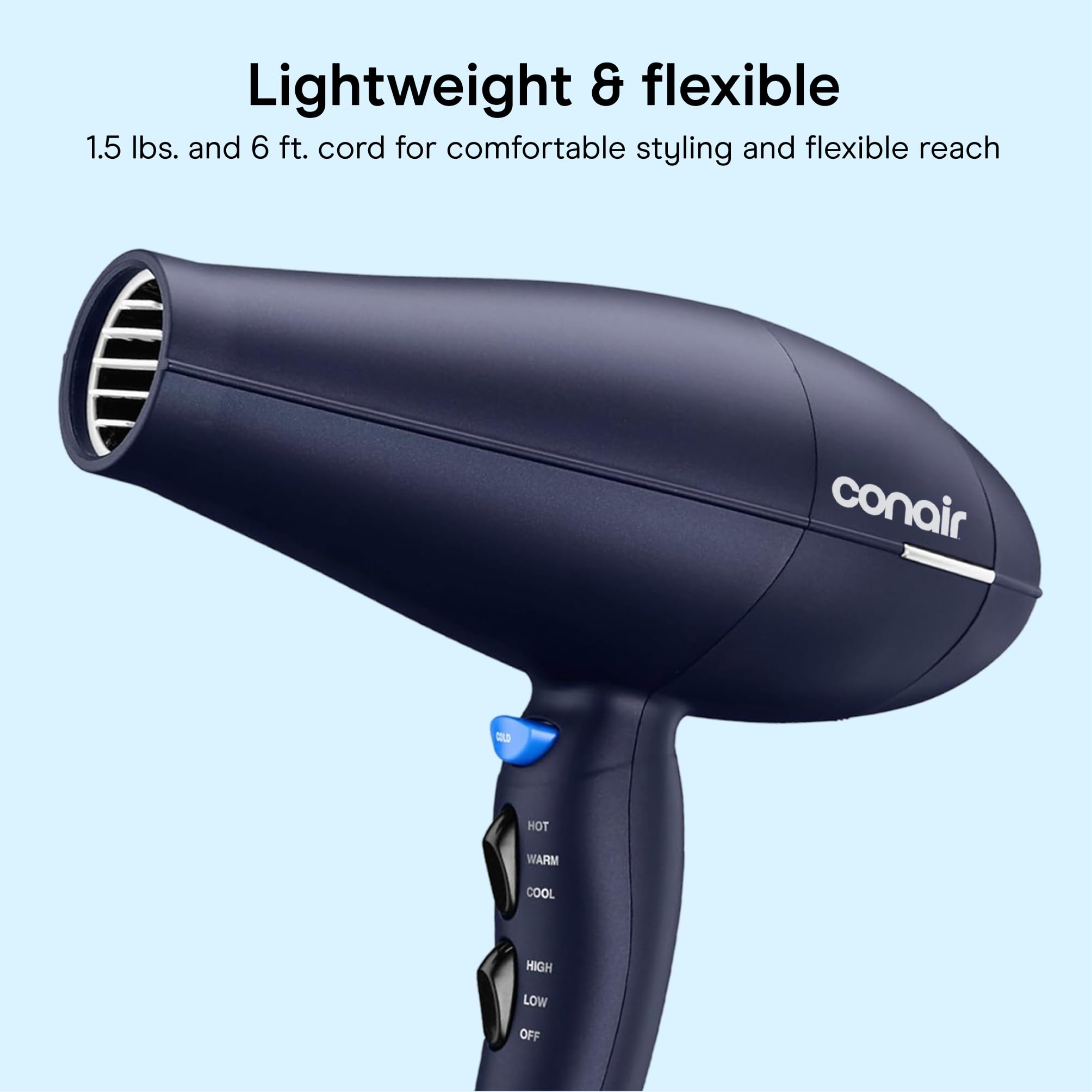 Conair Hair Dryer with Multi-Chamber Hair Diffuser Attachment Dark Blue | 1875W blow dryer for curly coily and wavy hair ionic and ceramic technology help reduce frizz and protect curls product thumbnail 8