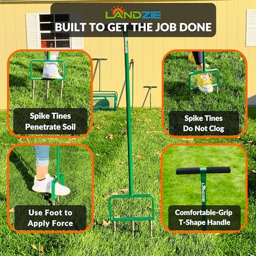 Image of Landzie - Lawn Aerator Tool 42 inch, Spike Tine Manual Aerator