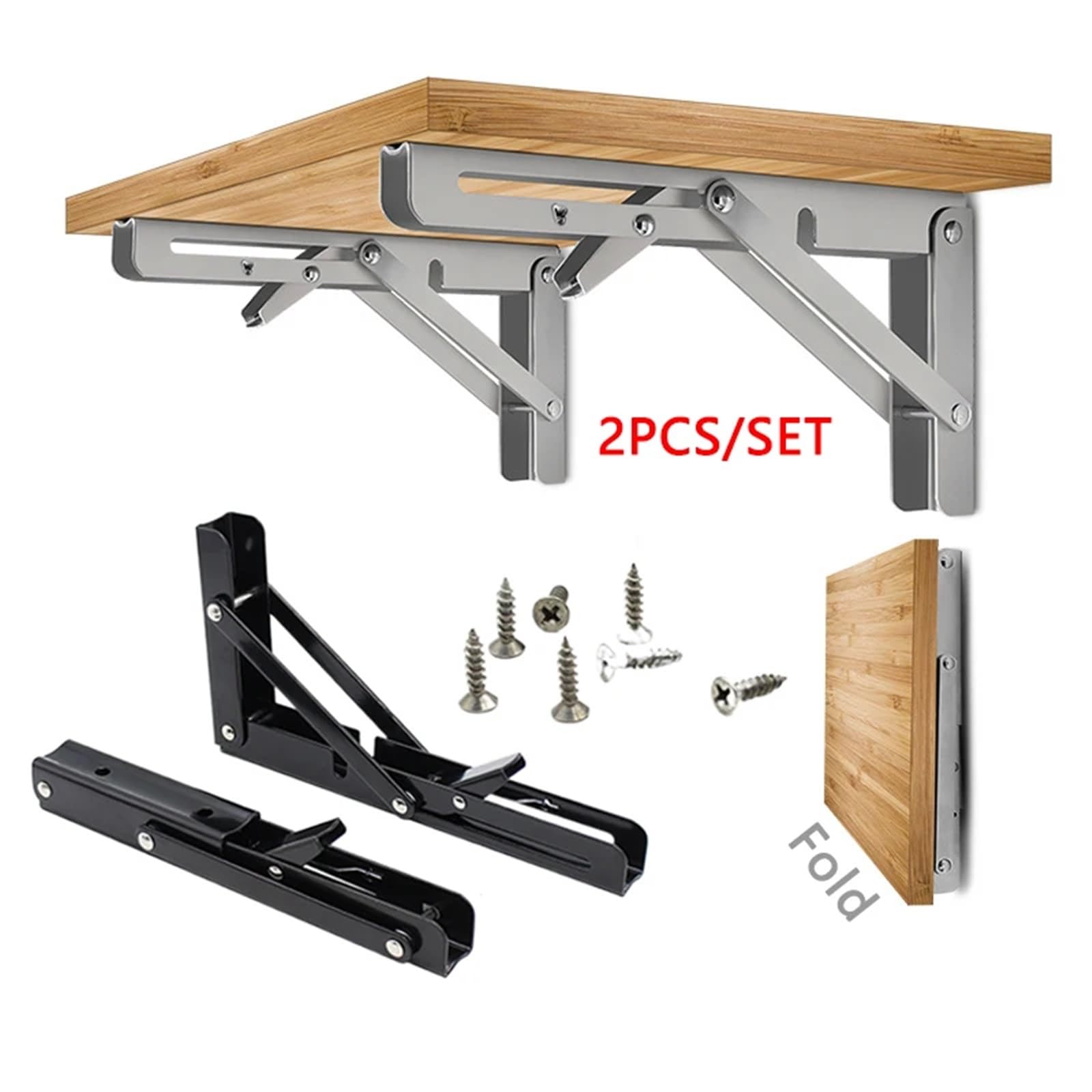 Składane wsporniki półek, 2 szt. Wspornik stalowy trójkątny składany wieszak ścienny półka podporowa narzędzia do obróbki drewna w tym akcesoria(Stainless,14 Inch)