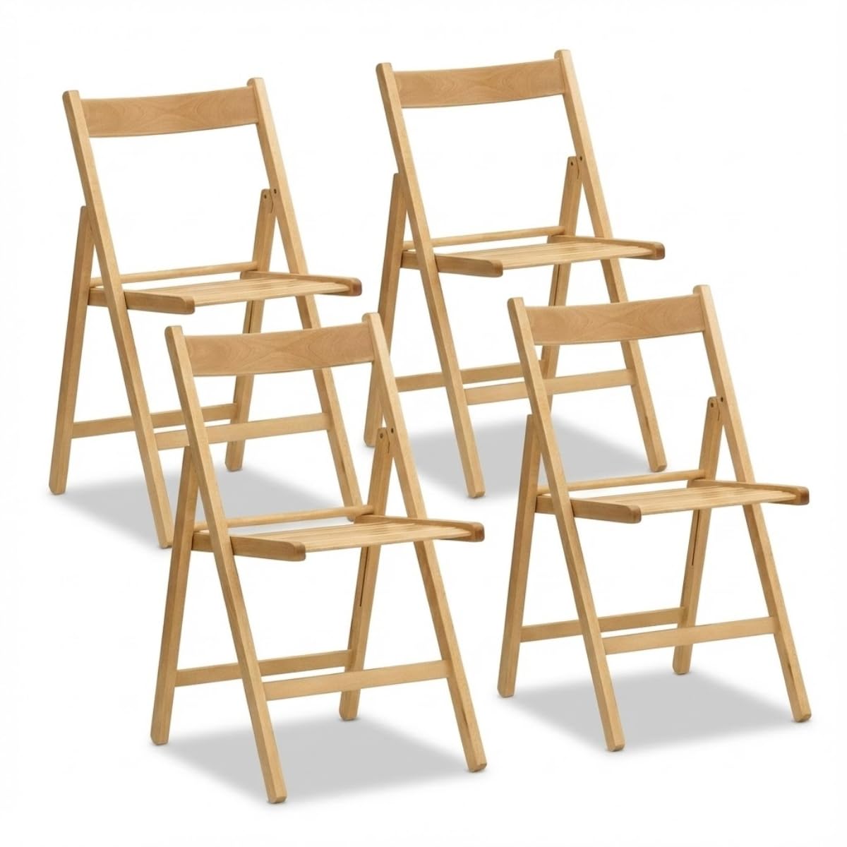 Tomaino - Lot de 4 chaises pliantes de camping en bois - Pour intérieur et extérieur - Peu encombrant, idéal pour cuisine, jardin, balcon (naturel)