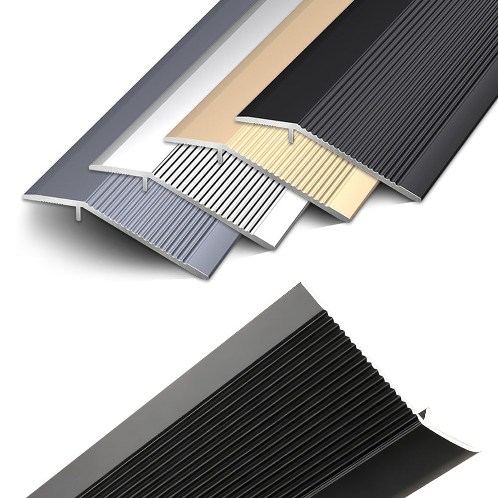 Aluminiowa listwa przejściowa, regulacja wysokości 10-40 mm, antypoślizgowy próg drzwi, czarna, 90 x 7 cm, trwałe rozwiązanie podłogowe dla bezpiecznego wejścia i wyjścia