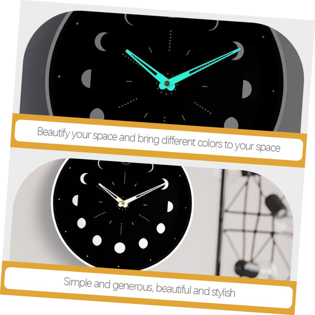 Lurrose Geräuschlose Runde Wanduhr mit Mondphasenanzeige für Schlafzimmer
