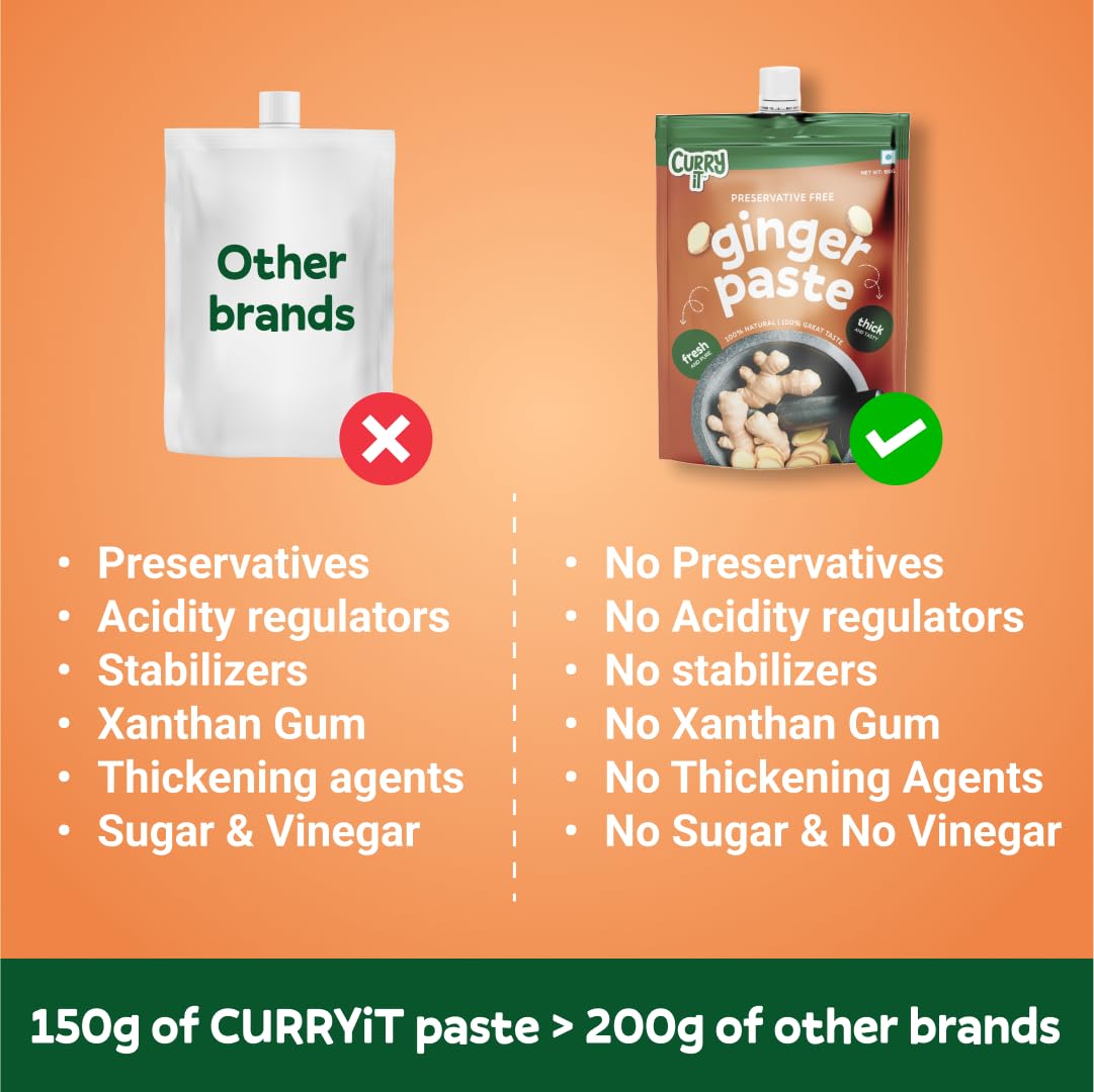 CURRYiT Preservative Free Ginger Paste 150gm | Thick & Coarse | Ready to Cook Adrak Cooking Paste| Fresh & Pure | Organically Processed Ginger paste (Pack of 3) - Image 5 thumbnail