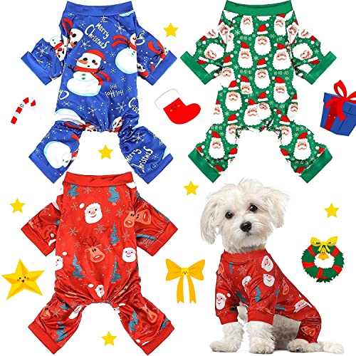 3 Pieces Christmas Dog Jumpsuit Pet Pajamas Clothes Puppy Rompers Bodysuits Xmas Apparel Shirt Doggie Christmas Pajamas for Dogs Cats Pets Outfits Costumes Fall Winter Holiday Decorations(Large, B)
