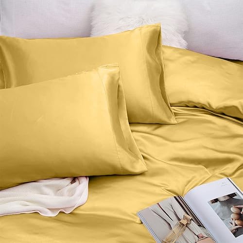 Miniatura 3 de Juego de sábanas de satén de seda con bolsillo profundo de 19 pulgadas, sábanas de lujo para hotel, 6 piezas, bolsillos profundos, transpirables y