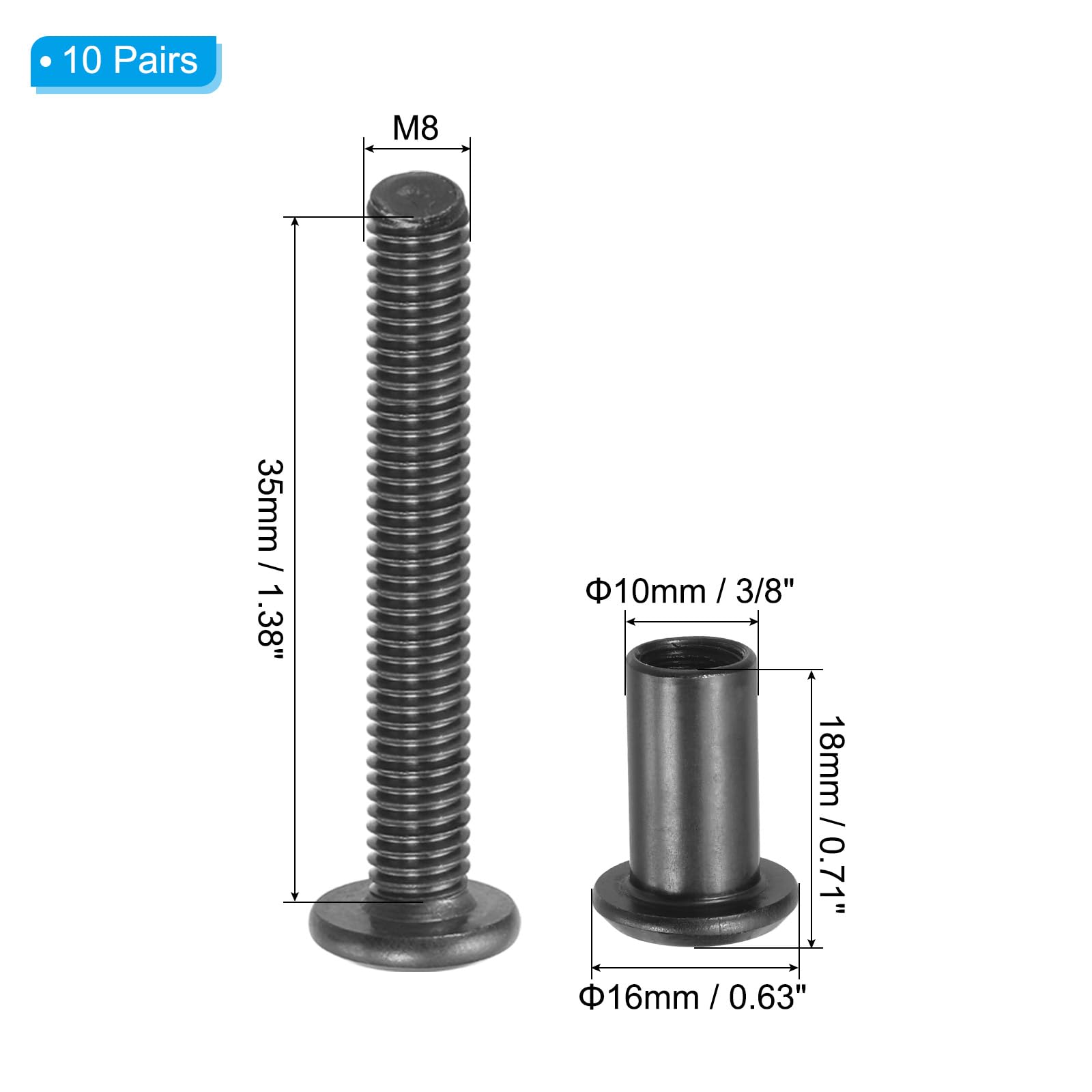PATIKIL M8 x 35 mm Hex Chicago Screws - Image 2