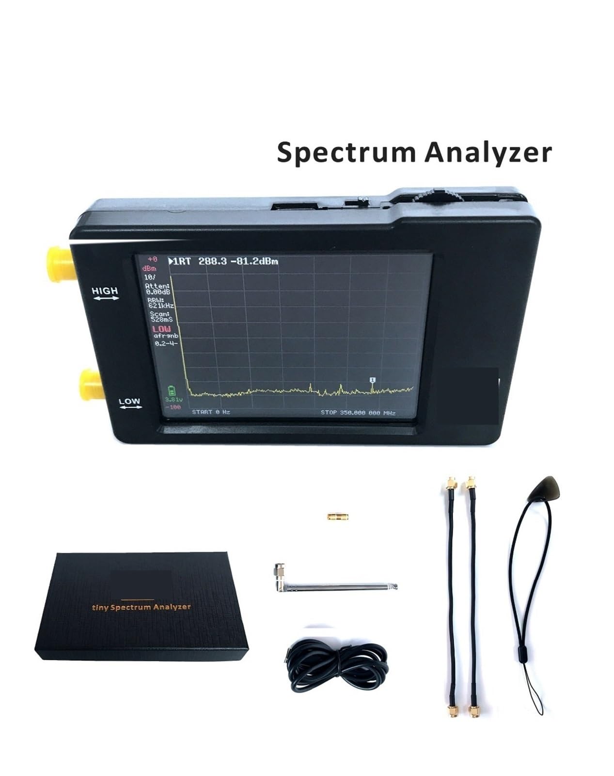 Analizador de espectro Pantalla de 2,8 pulgadas, analizador de espectro minúsculo portátil de 100kHz a 960MHz con protección ESD Imágenes claras y funcionamiento sensible