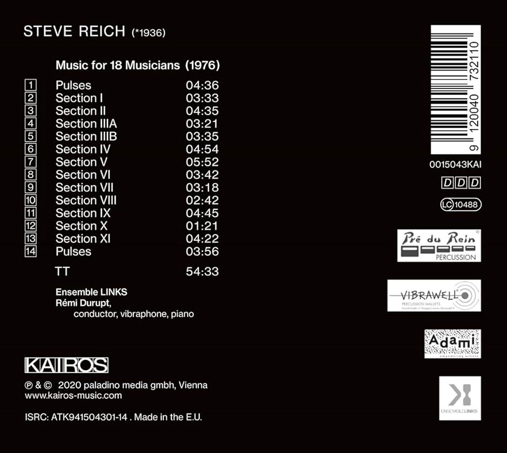 洋楽 MUSIC FOR 18 MUSICIANS / STEVE REICH Music for 18 Musicians (album) - Wikipedia