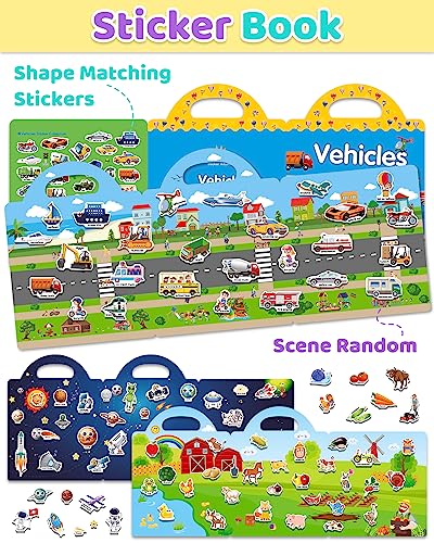 Benresive Reusable Sticker Books for Kids 2-4, 3 Sets Sticker Books for Toddlers 1-3, Toddler Sticke