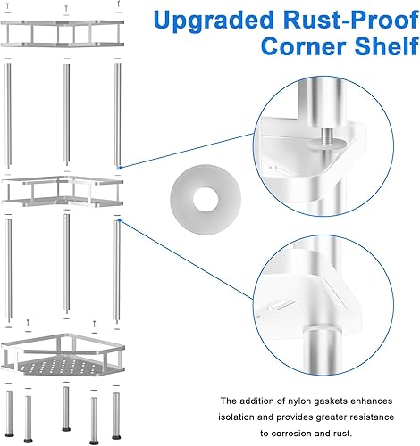 Miniatura 3 de FJNATINH Organizador de ducha esquinero  Organizador de ducha de 3 niveles, estante esquinero de acero inoxidable para baño, balcón, cocina, gran