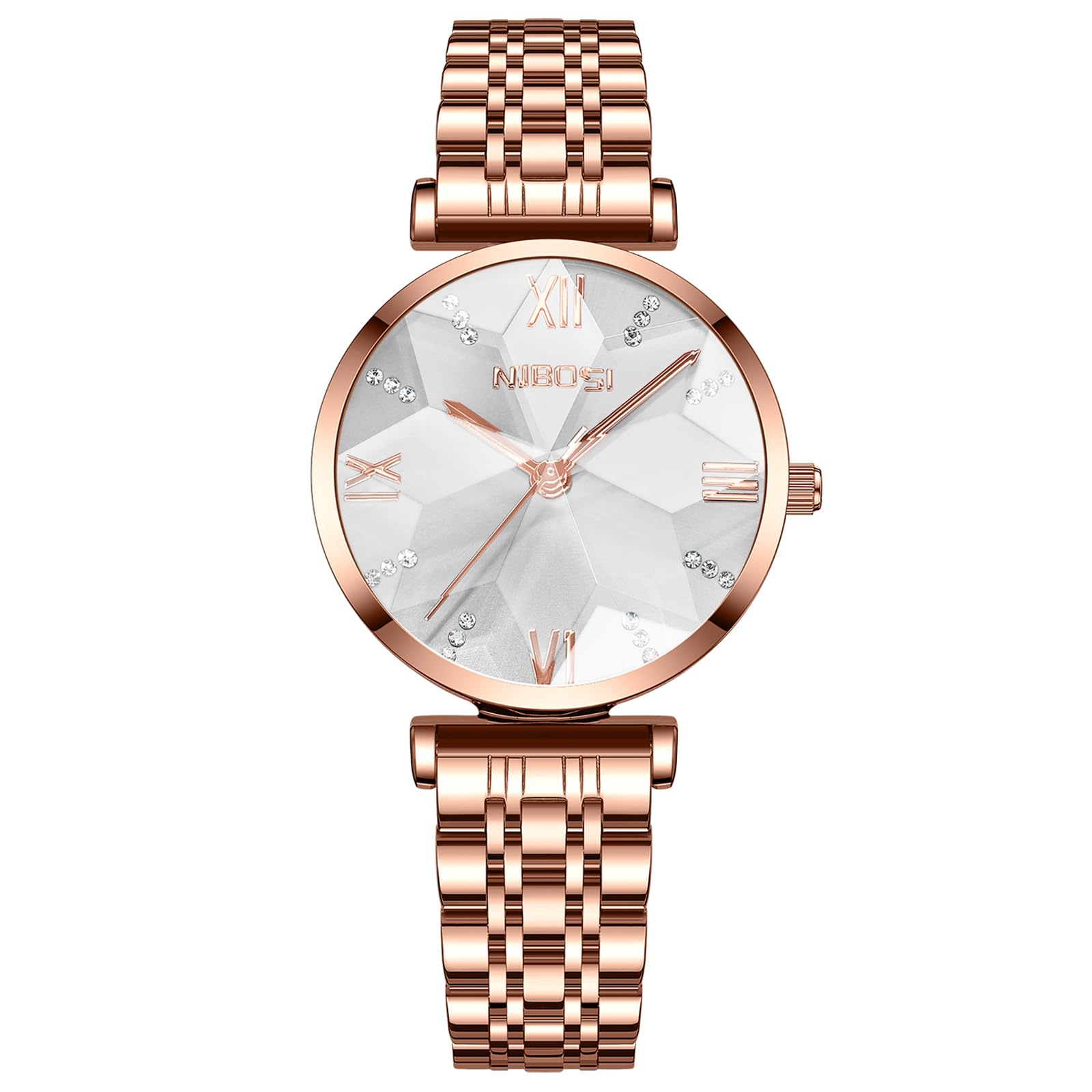 NIBOSI Stainless Steel Women Watches Analog Rose Gold Square Dial Womens Watch For Girls&Miss&Ladies Diamond Studded With Stylish Watches Waterproof, Dial Color-White, Band Color-Rose Gold (B0D2K7SV33) Amazon Price History, Amazon Price Tracker