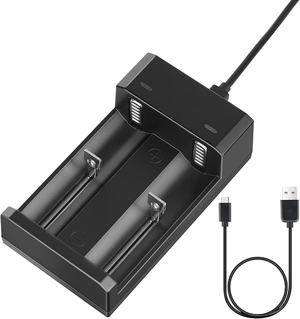 REACELL 18650 Battery Charger, Universal Fast Charge Battery Charger for 3.7V Li-ion Rechargeable Battery 18650 18490 18350 17670 17500 16340 14500 with USB Cable