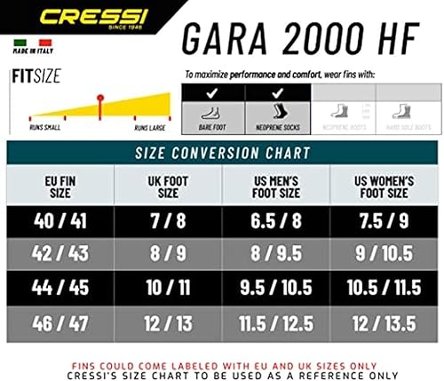 Miniatura 7 de Cressi Aletas largas reactivas de buceo libre - Alto rendimiento, buen control - Gara 2000 HF Made in Italy