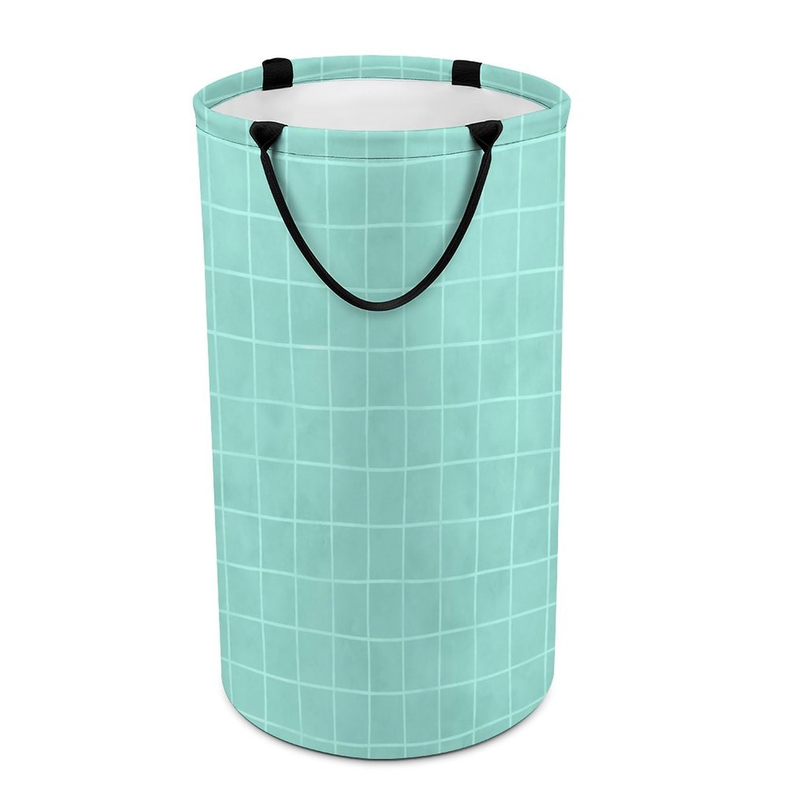 Collapsible Laundry Baskets for Dorm - Large Round Mint Green Hand Drawn Grid Print Foldable Baby Kids Laundry Hamper, 135 L Dirty Clothes Hamper for Boys Girls Bedroom Nursery Decor Aesthetic