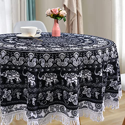 Mandala Large Round Beach Towel Tassels Microfiber Quick Dry Sand Free Thick Boho Bohemian Printed Throw Beach Blanket Hippy Gypsy Roundie Towel Circle Meditation Rug Tapestry-Mandala, Black, 59" #TOP5