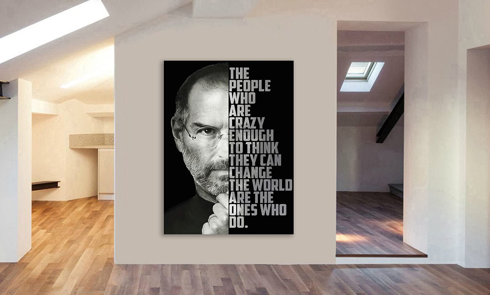 Leinwandbild, gerahmter Kunstdruck von Steve Jobs, berühmtes Zitat. Verschiedene Größen (A2 24x16 Zoll)